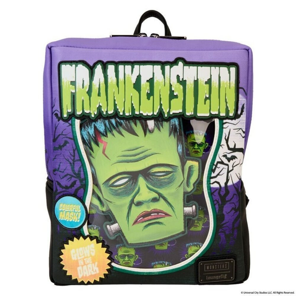 Universal Monsters Frankenstein Mask Glow Mini Backpack With Coin Bag NW…